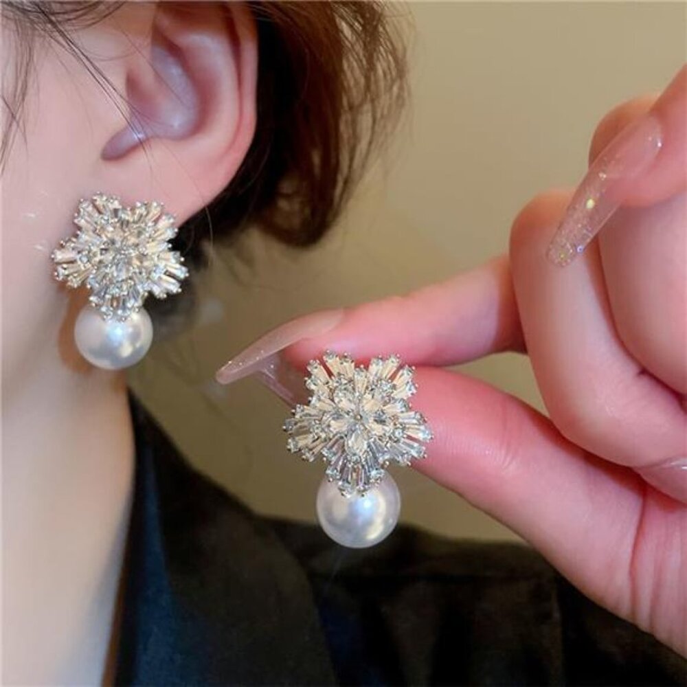 Gold Pearl & Rhinestone Drop Earrings | Vintage Victorian Style